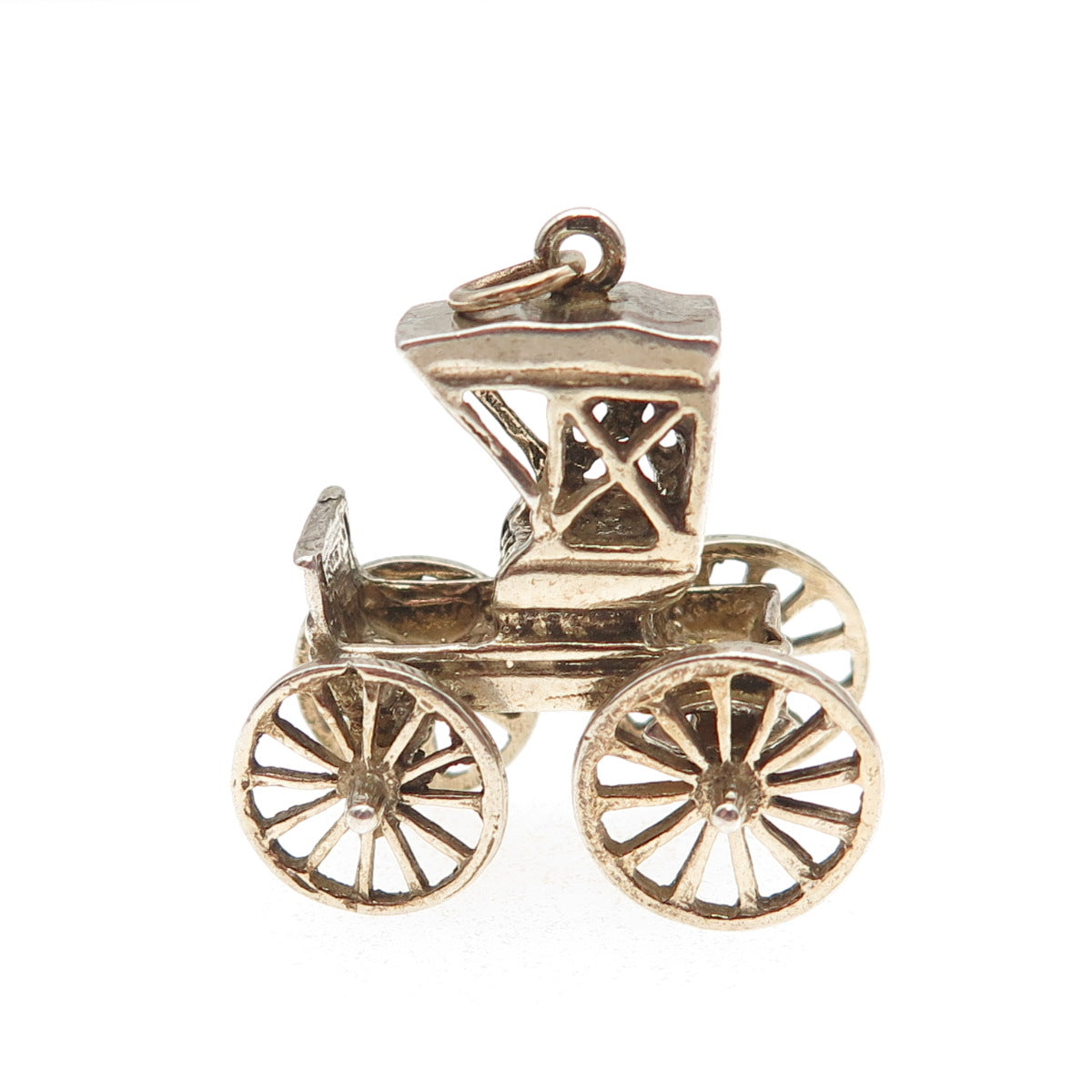 925 Sterling Silver Gold Plated Vintage Carriage 3D Charm Pendant