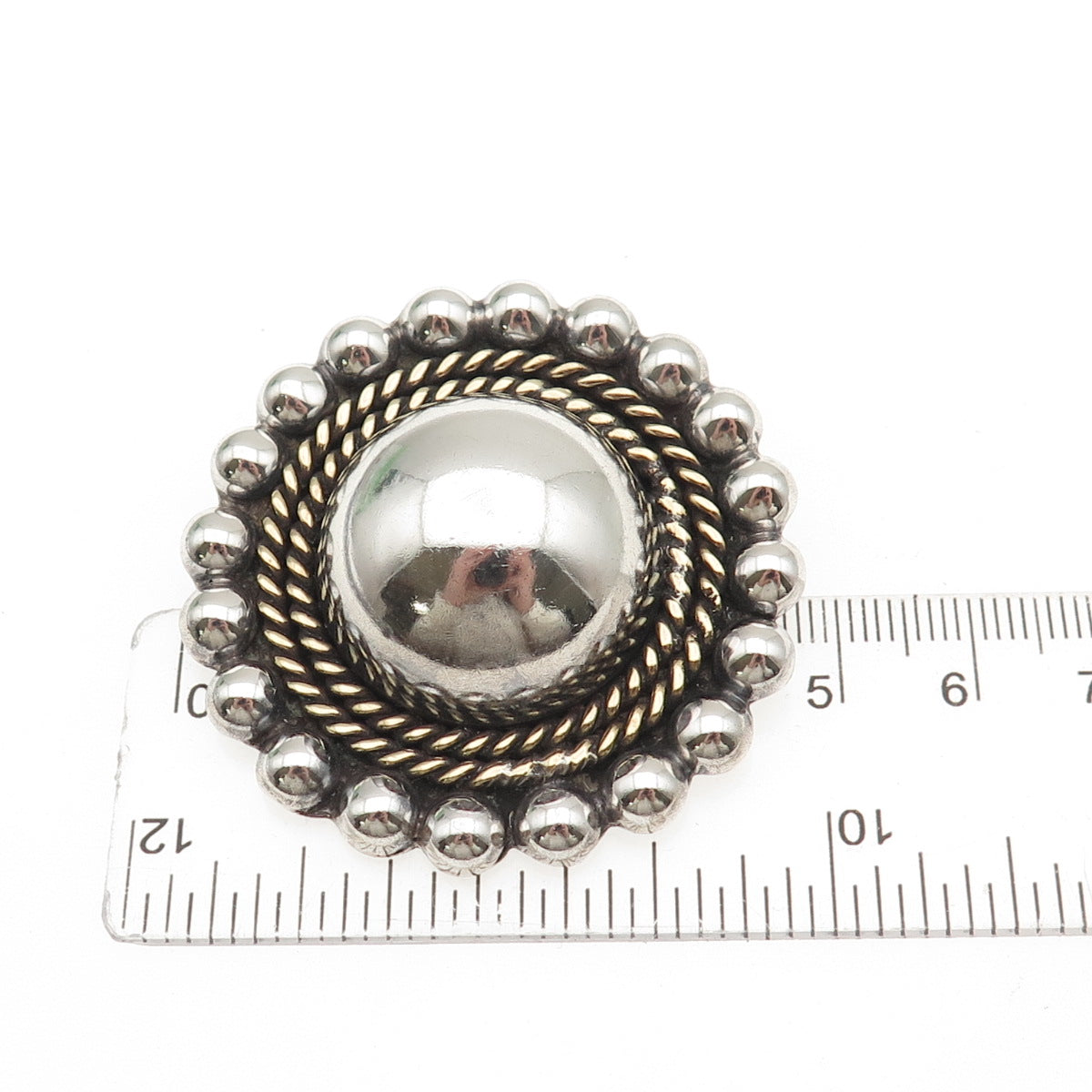 925 Sterling Silver 2-Tone Vintage Mexico Sun Beaded Oxidized Pin Brooch