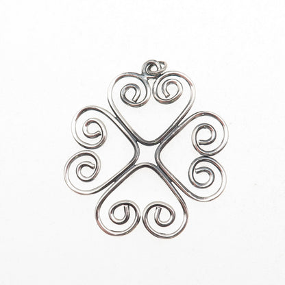 925 Sterling Silver Vintage Heart Clover Good Luck Oxidized Charm Pendant