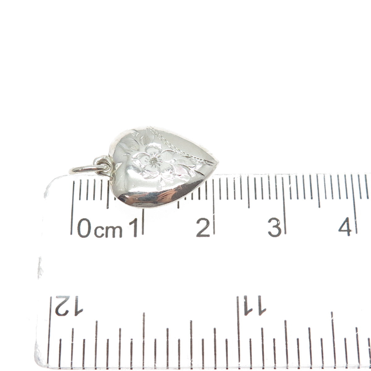 925 Sterling Silver Antique Engraved Flower Heart Chatelaine Mini Charm Pendant