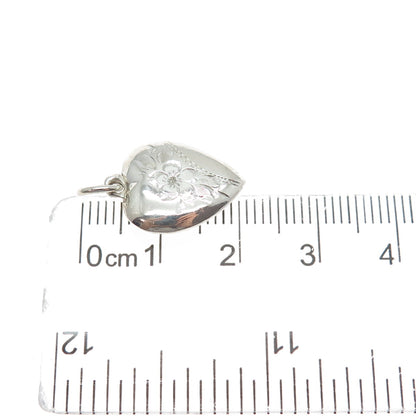 925 Sterling Silver Antique Engraved Flower Heart Chatelaine Mini Charm Pendant