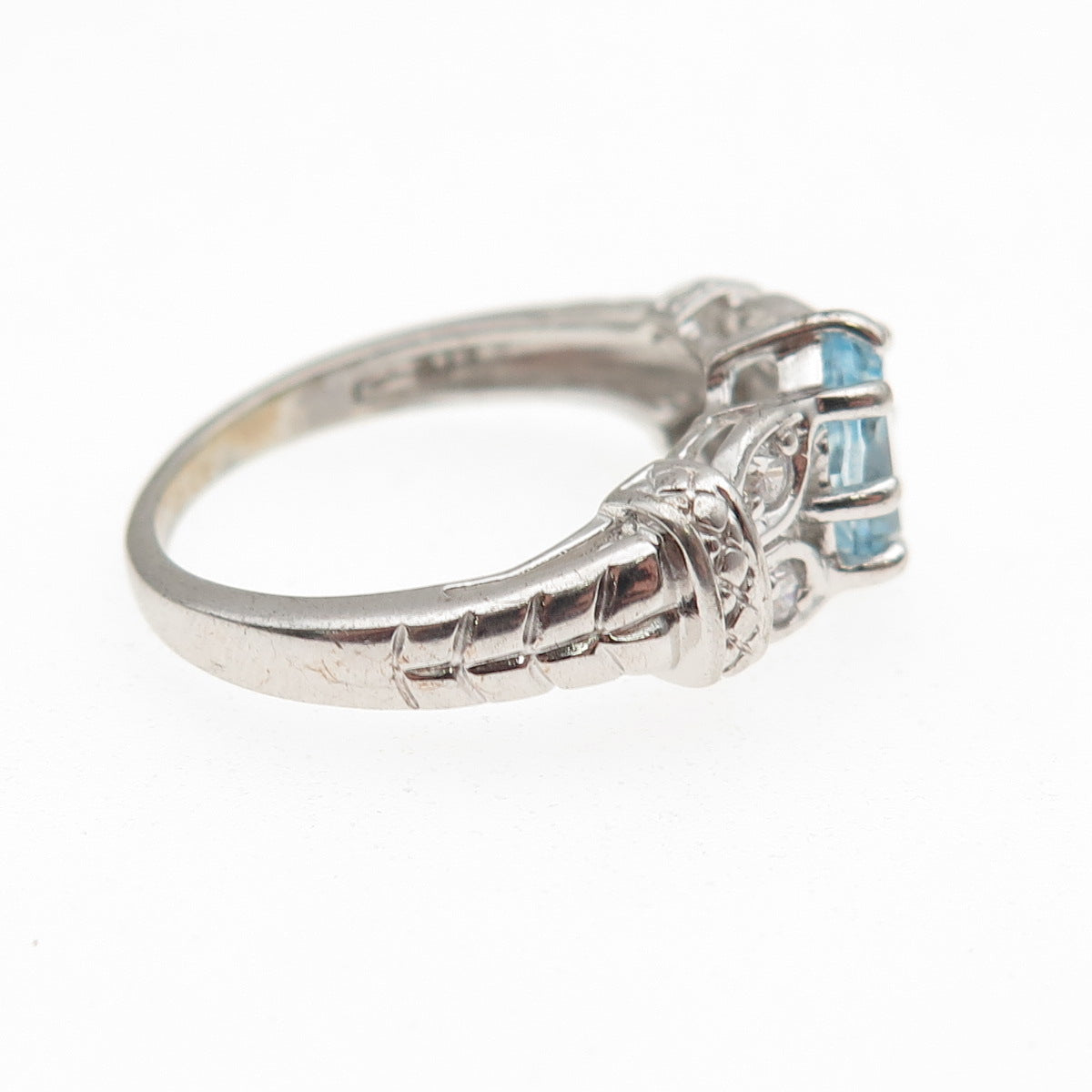 RJ Graziano 925 Sterling Silver Real Blue Topaz & C Z Ring Size 8