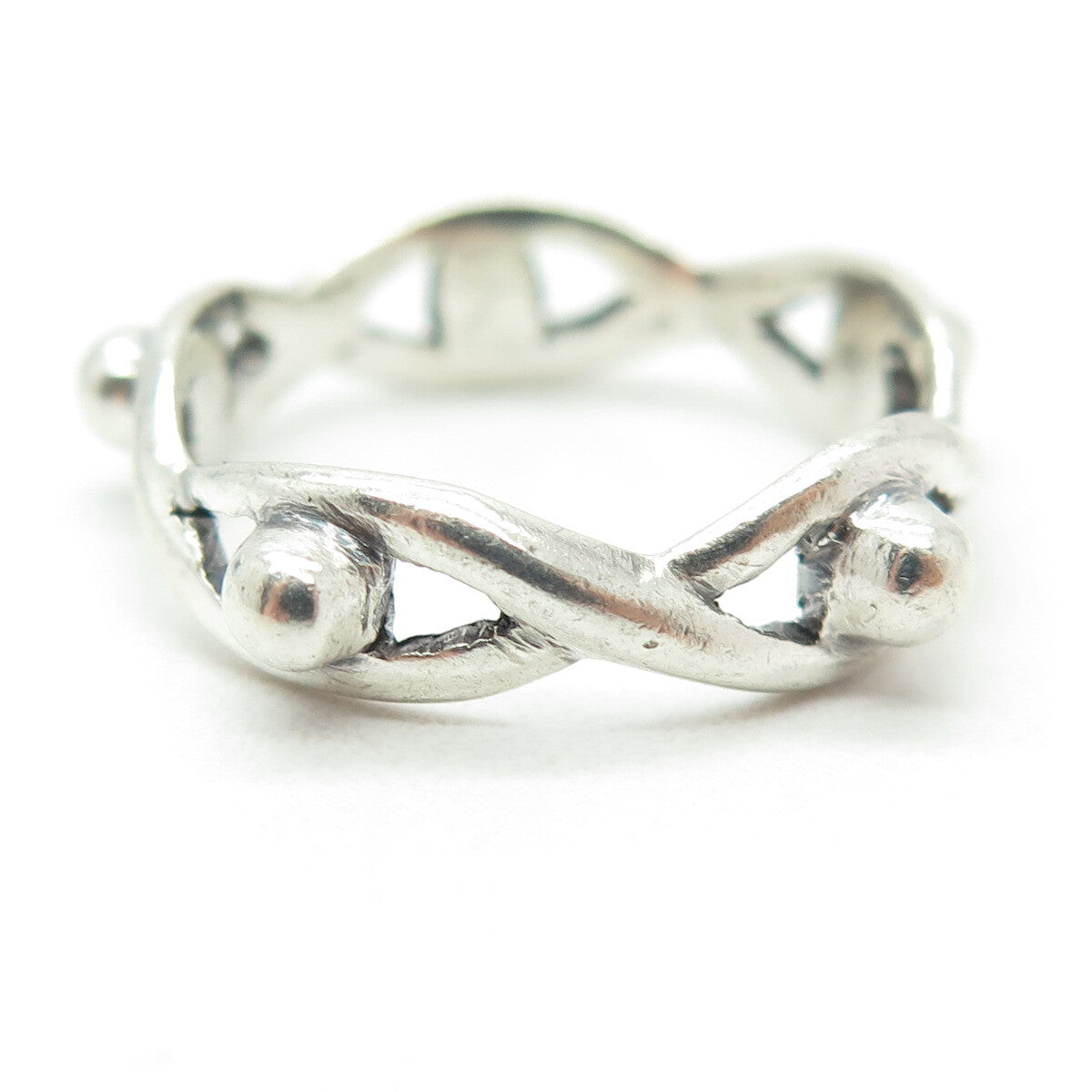 925 Sterling Silver Vintage Beaded Infinity Band Ring Size 9