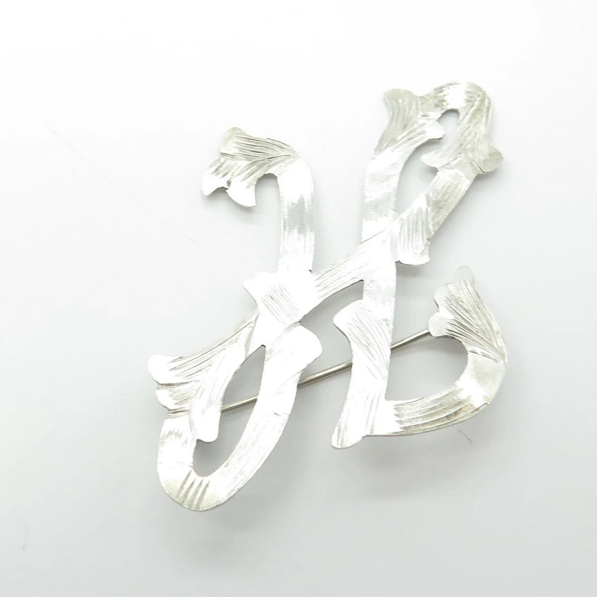 925 Sterling Silver Vintage Mexico Floral Letter "H" Initial Pin Brooch