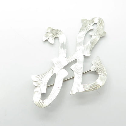 925 Sterling Silver Vintage Mexico Floral Letter "H" Initial Pin Brooch