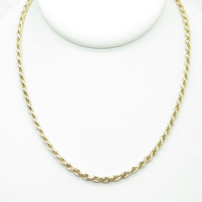 925 Sterling Silver Gold Plated Italy Rope Chain Necklace 16"