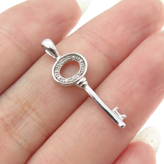 SUN 925 Sterling Silver Real Round-Cut Diamond Key Pendant