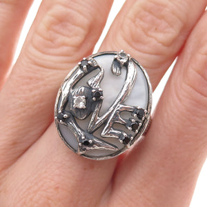 Clyde Duneier Sterling Silver Vintage Real Topaz Spinel MOP Love Ring Size 7.25