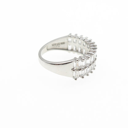 925 Sterling Silver Emerald-Cut C Z Half Eternity Ring Size 6