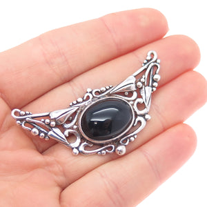 CHARLES A. HERBERT 925 Sterling Silver Vintage Black Onyx Centerpiece Pendant