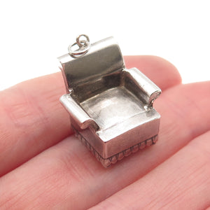 925 Sterling Silver Antique China Chair Oxidized 3D Mini Charm Pendant