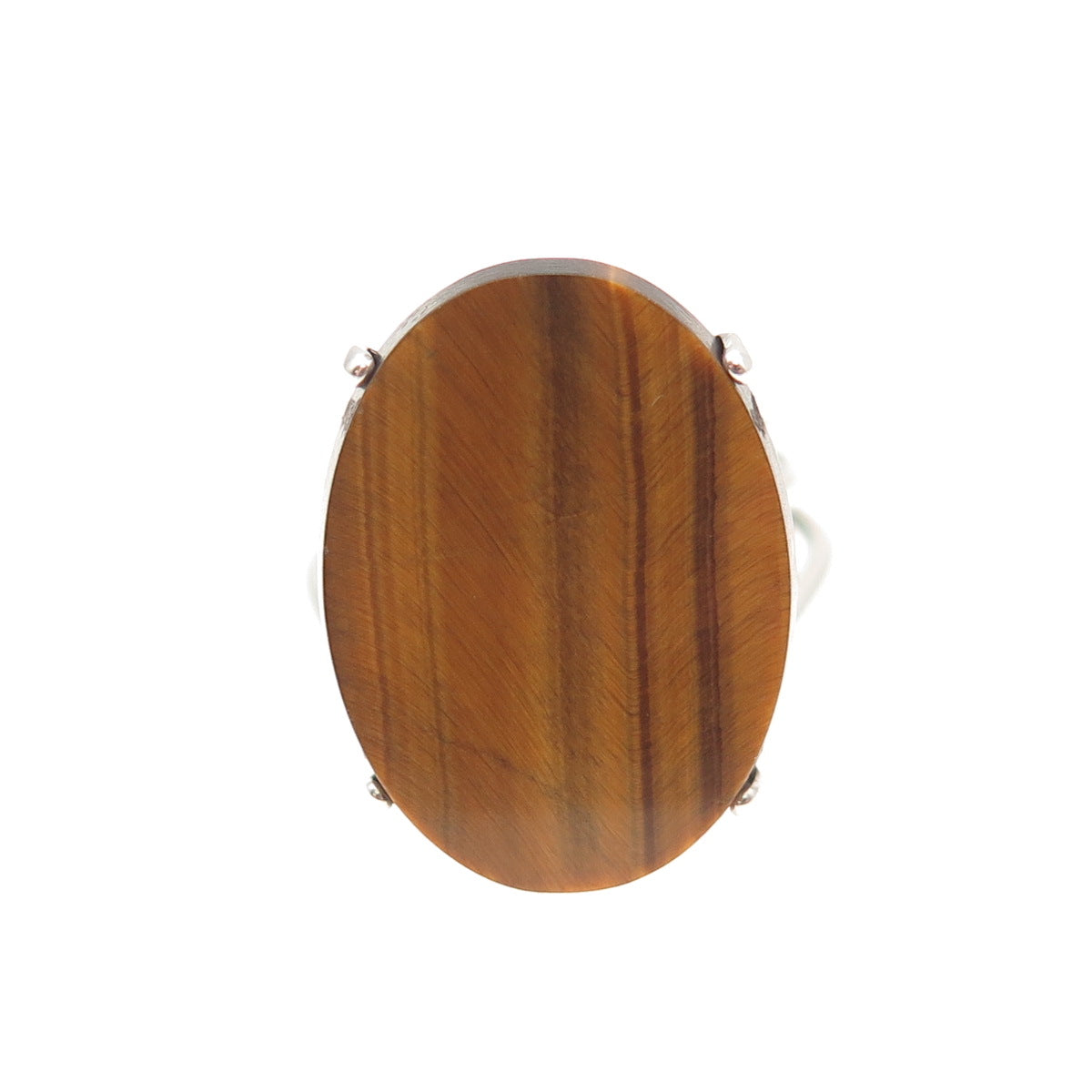 Beau Sterling Silver Vintage Real Tiger Eye Modernist Adjustable Ring Size 7.75