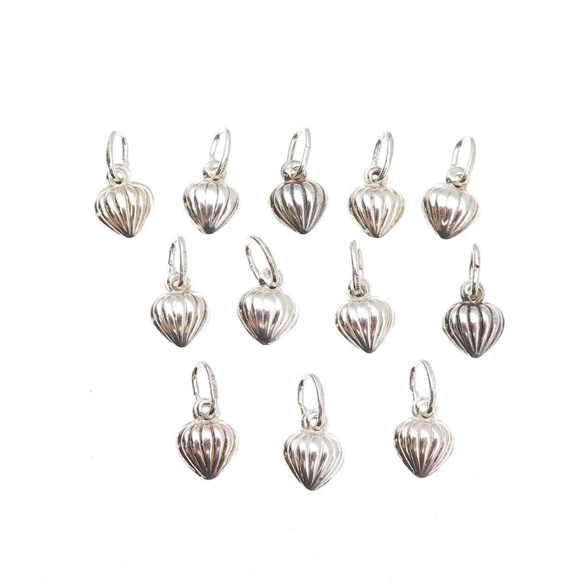 Old Stock 925 Sterling Silver Vintage Italy SET of 12 Heart Mini Charm Pendants