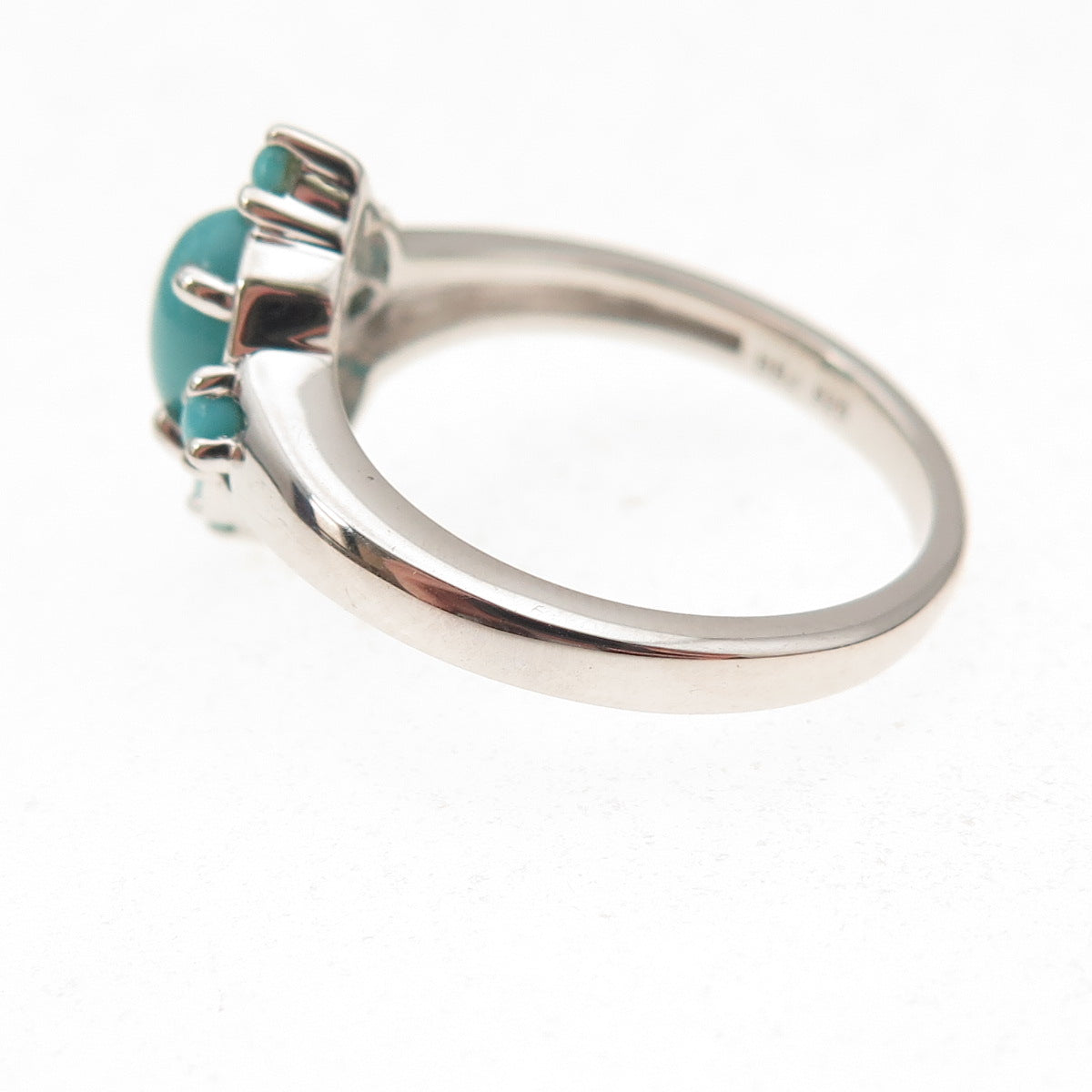 925 Sterling Silver Real Sleeping Beauty Turquoise Floral Ring Size 8