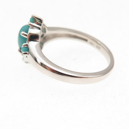 925 Sterling Silver Real Sleeping Beauty Turquoise Floral Ring Size 8