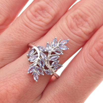 Chuck Clemency 925 Sterling Silver Real Tanzanite Floral Bypass Ring Size 7.25