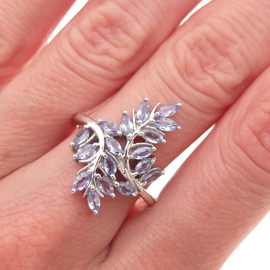 Chuck Clemency 925 Sterling Silver Real Tanzanite Floral Bypass Ring Size 7.25