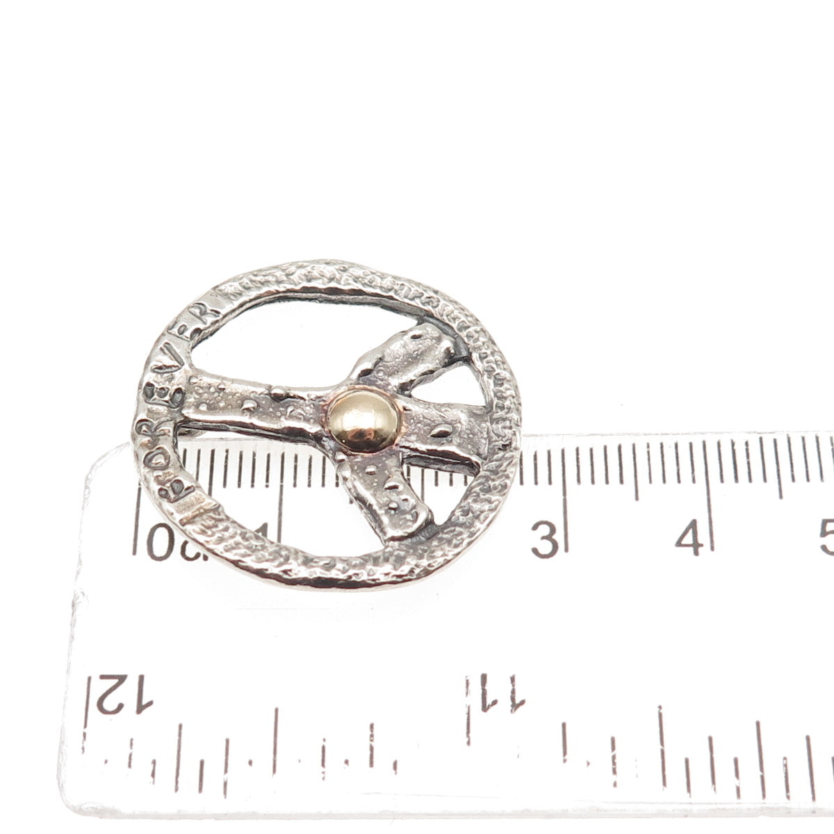 925 Sterling Silver 14K Gold Vintage Forever Peace Symbol Slide Charm Pendant