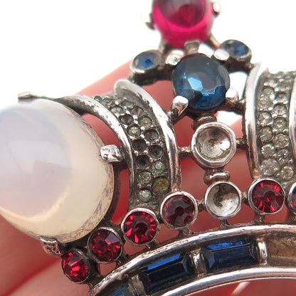 Crown Trifari Sterling Gold Pated Antique Rhinestone Brooch (missing 11 stones)