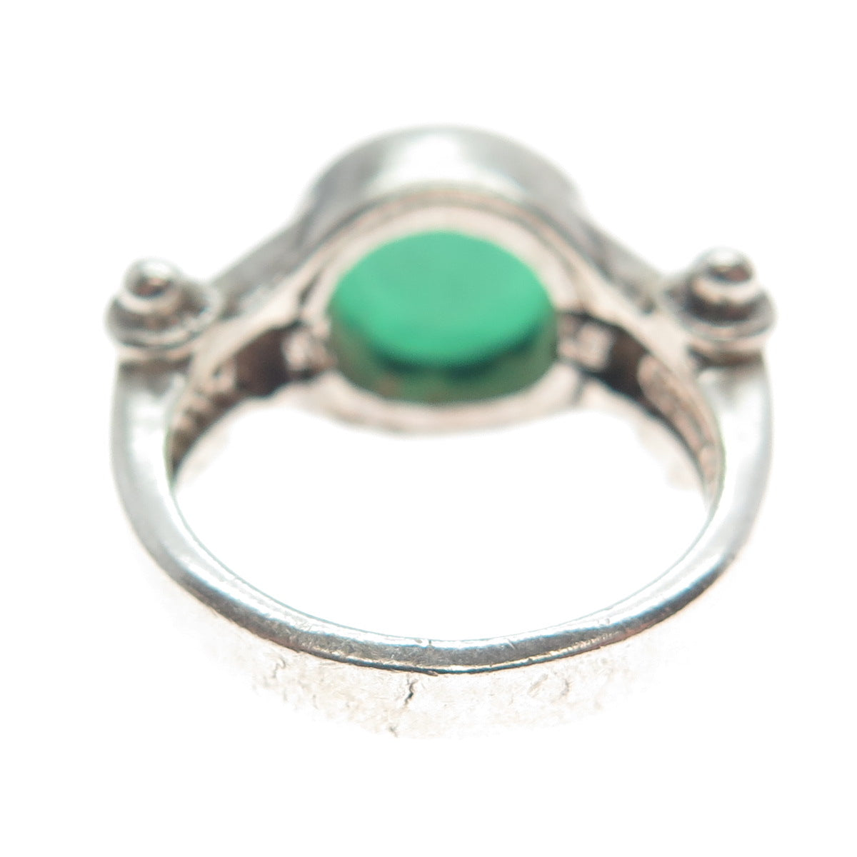 SMS CREATIONS 925 Sterling Vintage Real Carved Green Onyx Soldier Ring Size 6.75