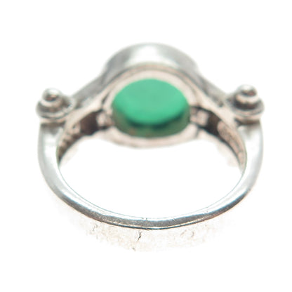 SMS CREATIONS 925 Sterling Vintage Real Carved Green Onyx Soldier Ring Size 6.75