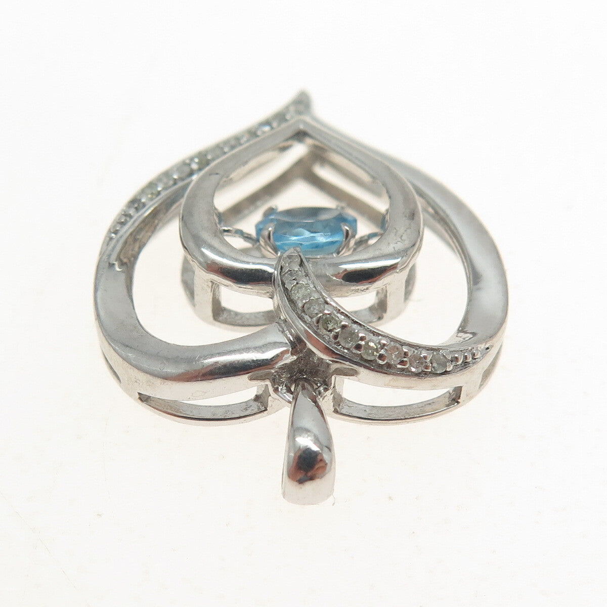 REGINA LANE 925 Sterling Silver Real Round-Cut Diamond Blue Topaz Heart Pendant