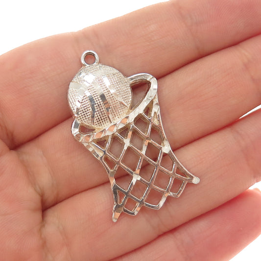 925 Sterling Silver Vintage Basketball Hoop & Ball Charm Pendant