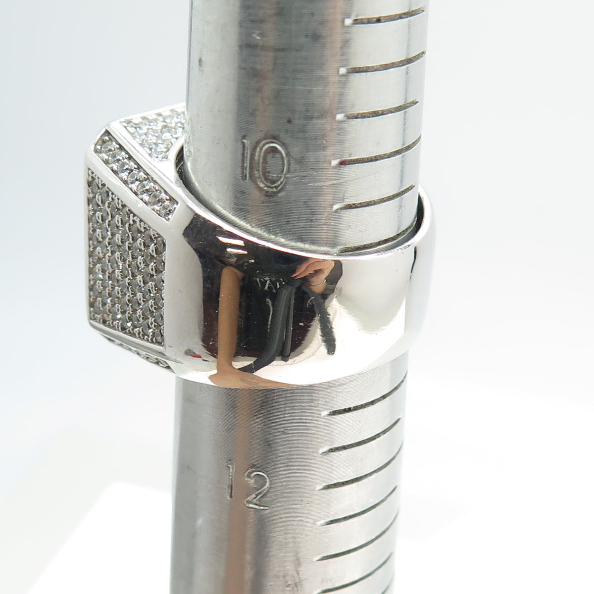 925 Sterling Silver Pave C Z Domed Ring Size 11.25