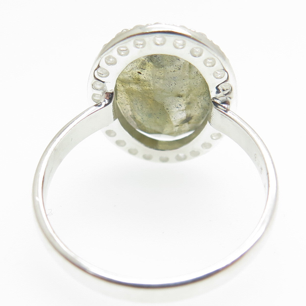 FRANK AHM 925 Sterling Silver Real Oval-Cut Labradorite & C Z Ring Size 7.25