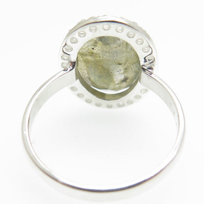 FRANK AHM 925 Sterling Silver Real Oval-Cut Labradorite & C Z Ring Size 7.25