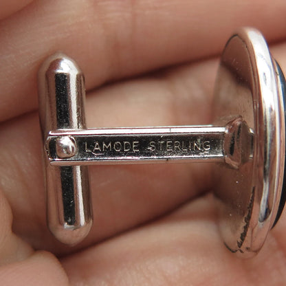 LAMODE 925 Sterling Silver Vintage Real Black Onyx Cartoon Hero Oval Cufflinks