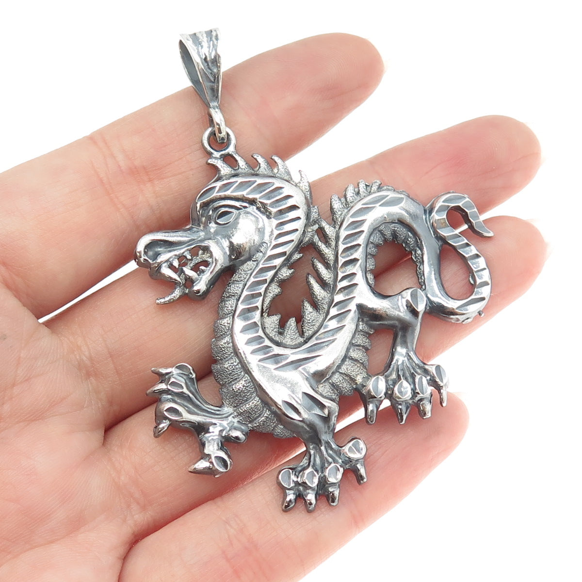 ONE OF A KIND 925 Sterling Silver Vintage Royal Dragon Oxidized Pendant