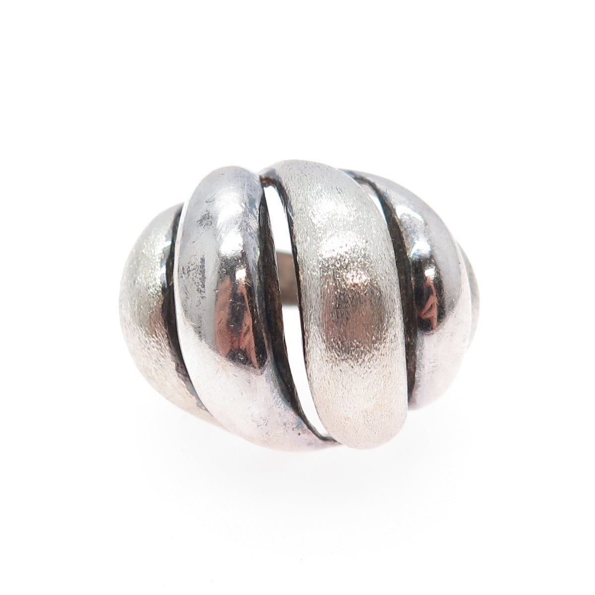 925 Sterling Silver Vintage Modernist Wavy Dome Oxidized Ring Size 7