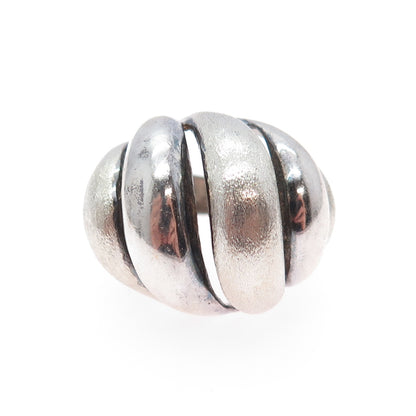 925 Sterling Silver Vintage Modernist Wavy Dome Oxidized Ring Size 7