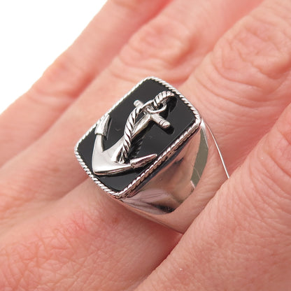 Effy 925 Sterling Silver Real Black Onyx Anchor Ring Size 10.25