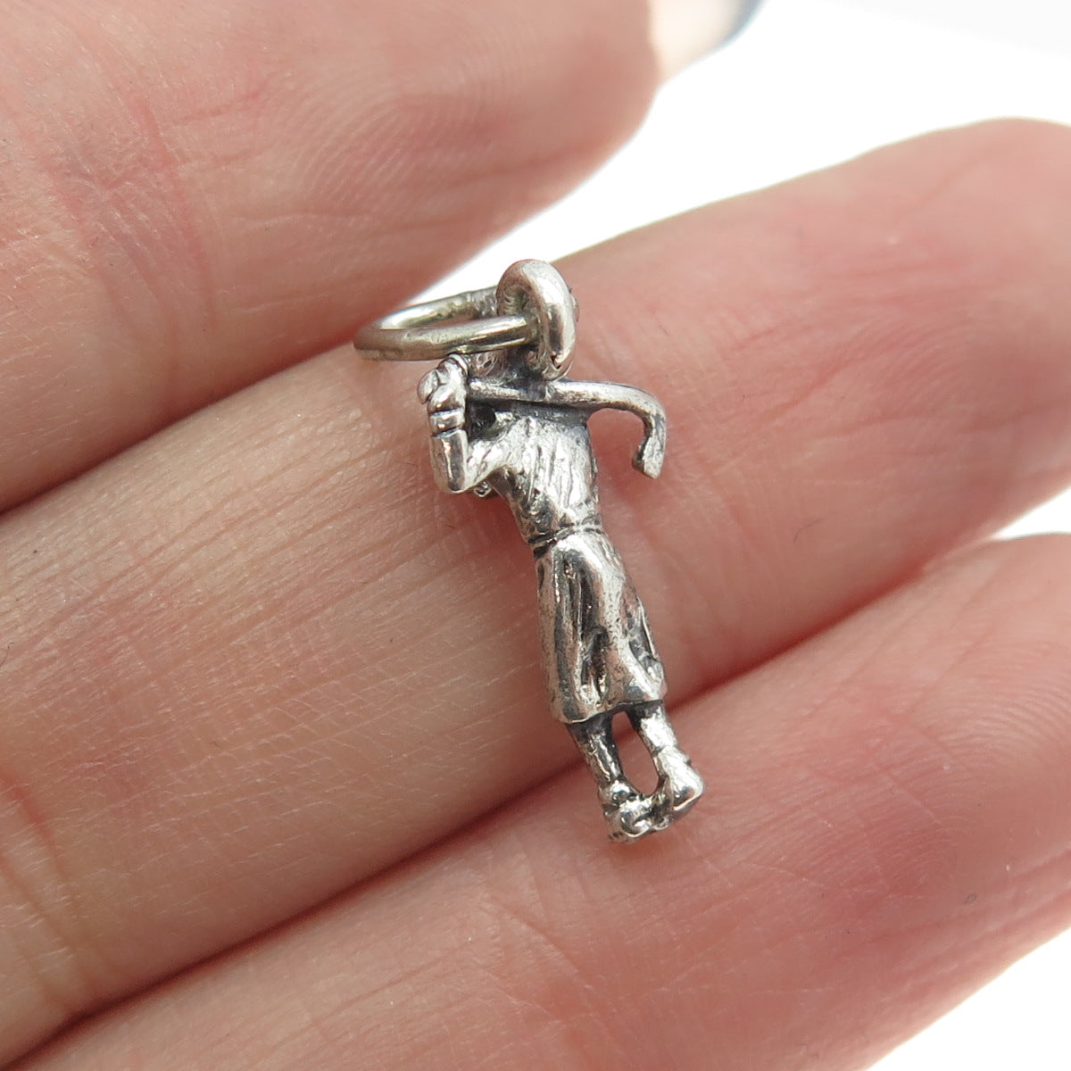 BEAU 925 Sterling Silver Vintage Golf Player Minimalist 3D Charm Pendant