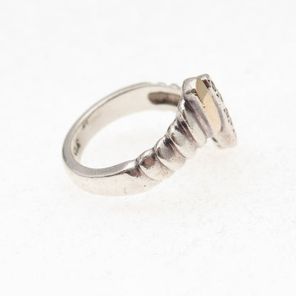 925 Sterling Silver 14K Gold Vintage Round-Cut C Z Modernist Ring Size 6