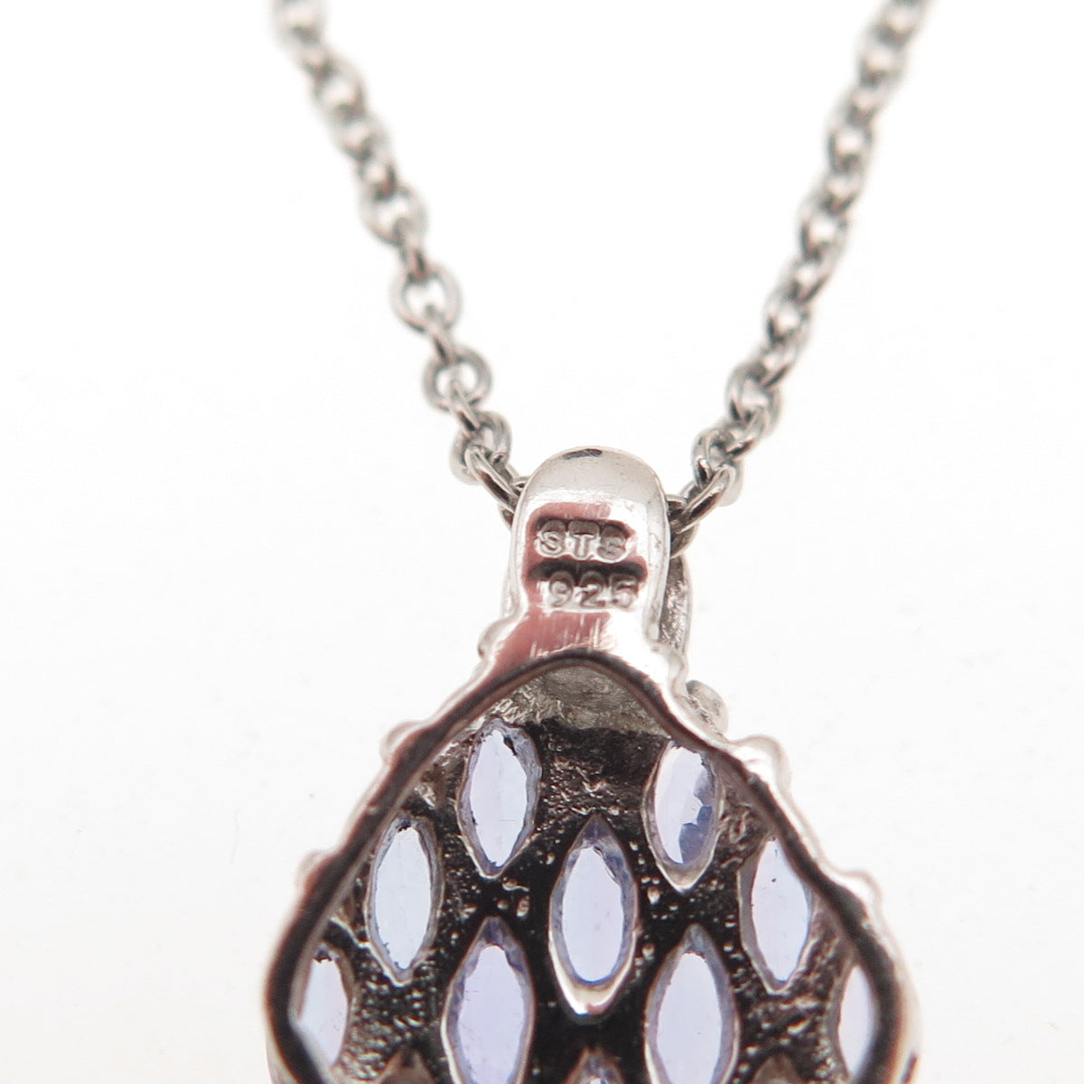 Chuck Clemency 925 Sterling Silver Real Diamond & Tanzanite Chain Necklace 20"