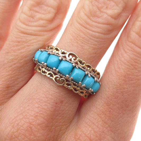 Chuck Clemency 925 Sterling 2-Tone Real Sleeping Beauty Turquoise Ring Size 8.25