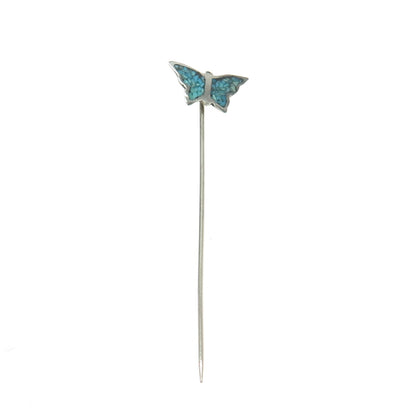 Old Pawn 925 Sterling Silver Vintage Southwestern Turquoise Inlay Butterfly Pin