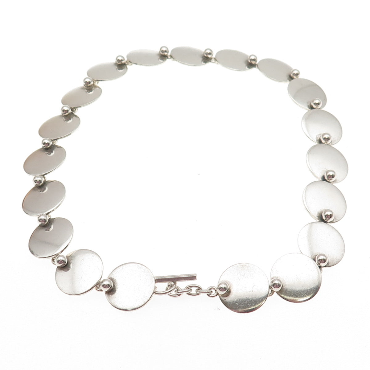 N.E. FROM 925 Sterling Silver Vintage Denmark Modernist Disc Chain Necklace 14"