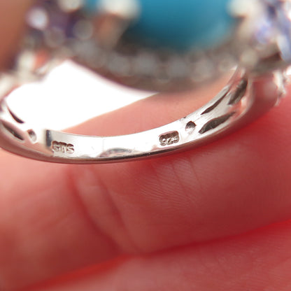Chuck Clemency 925 Sterling Silver Real Turquoise Tanzanite Topaz Ring Size 8.25