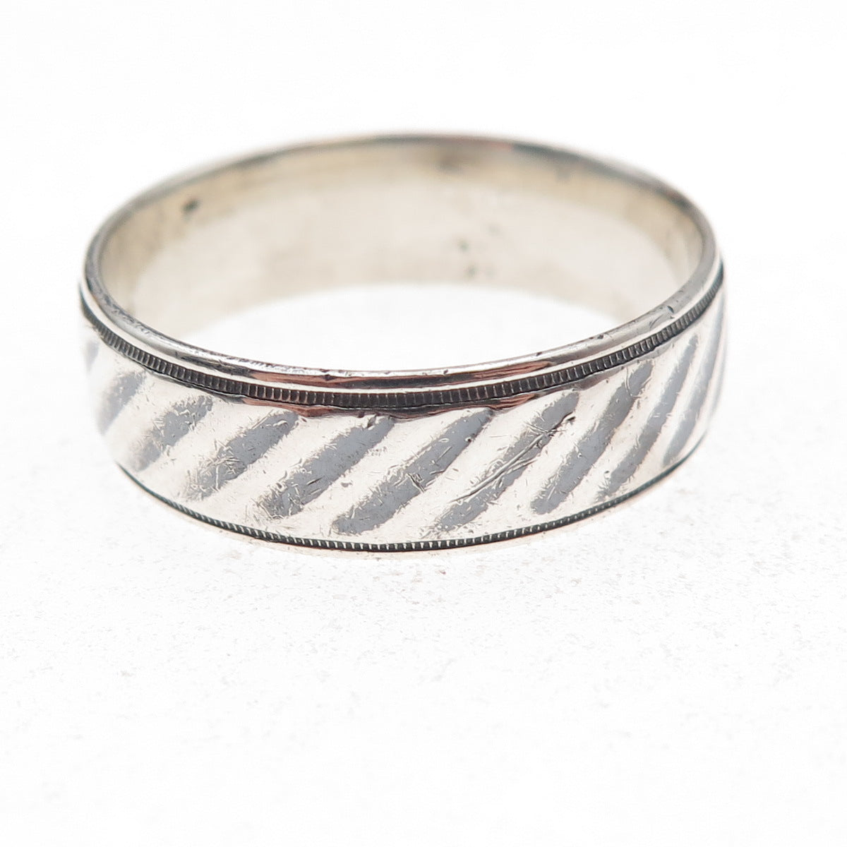 925 Sterling Silver Vintage Ribbed Oxidized Band Ring Size 15
