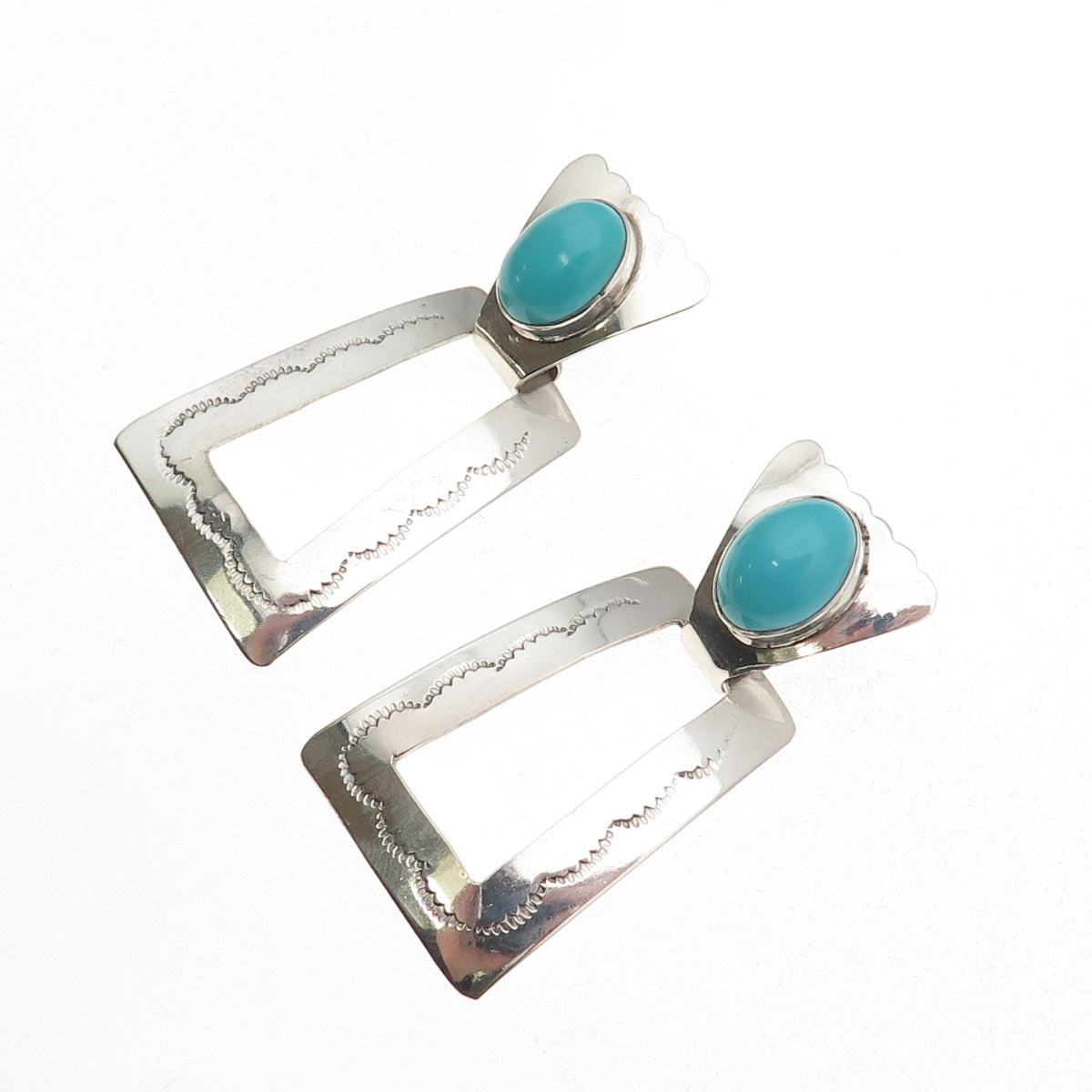 Carol Felley 925 Sterling Silver Vintage 1989 Real Turquoise Tribal Earrings