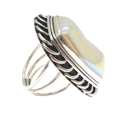 925 Sterling Silver Vintage Real Opalescent Druzy Modernist Ring Size 6.25