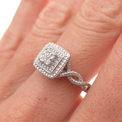 925 Sterling Silver Real Round-Cut Diamond Promise Ring Size 6.75