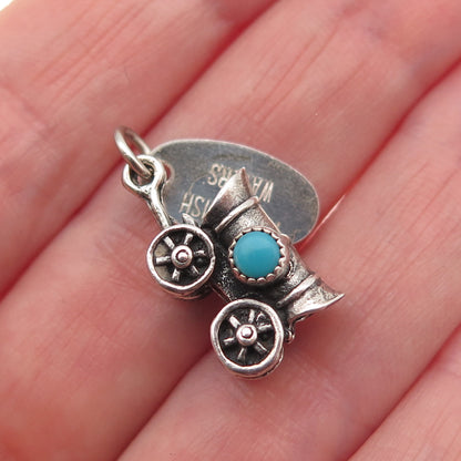 Maisels Indian Post 925 Sterling Vintage Turquoise Wagon 3D Mini Charm Pendant