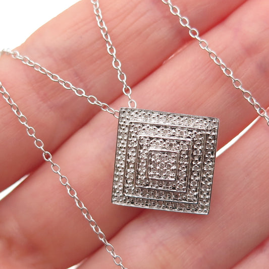 925 Sterling Silver Real Round-Cut Diamond Cable Chain Necklace 18"