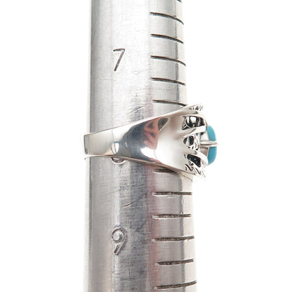 925 Sterling Silver Real Sleeping Beauty Turquoise Floral Oxidized Ring Size 8