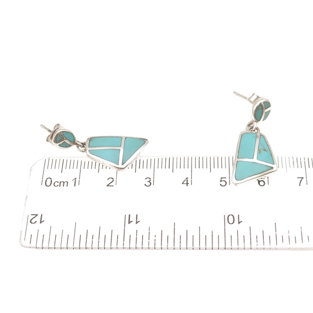925 Sterling Silver Vintage Real Tyrone Turquoise Modernist Dangle Earrings